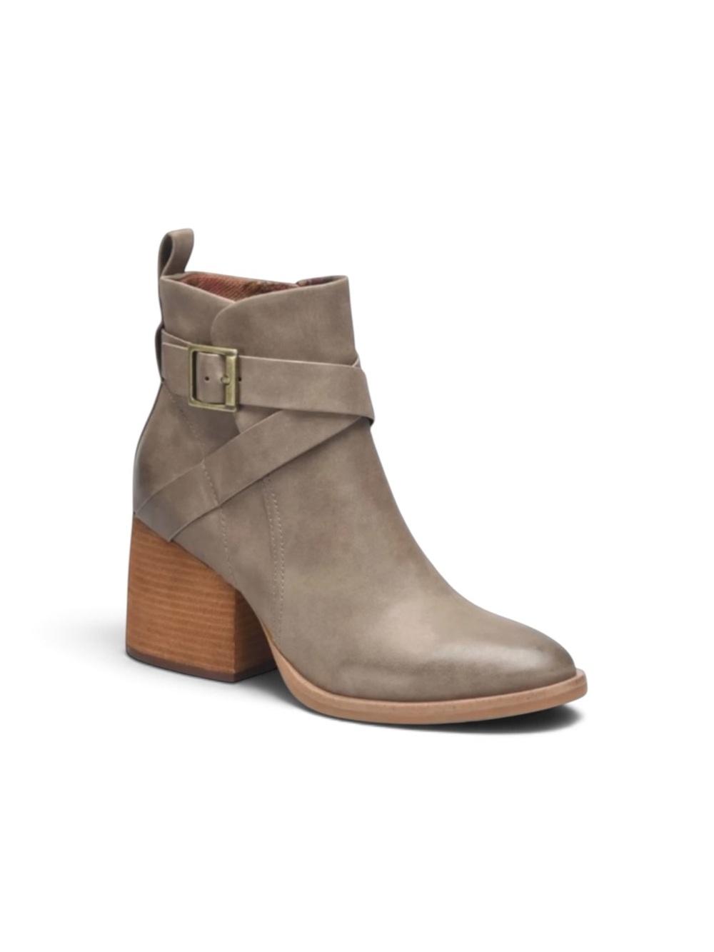 NEW Korks Shyla Block Heel Bootie in Taupe Faux Leather Sz 9.5